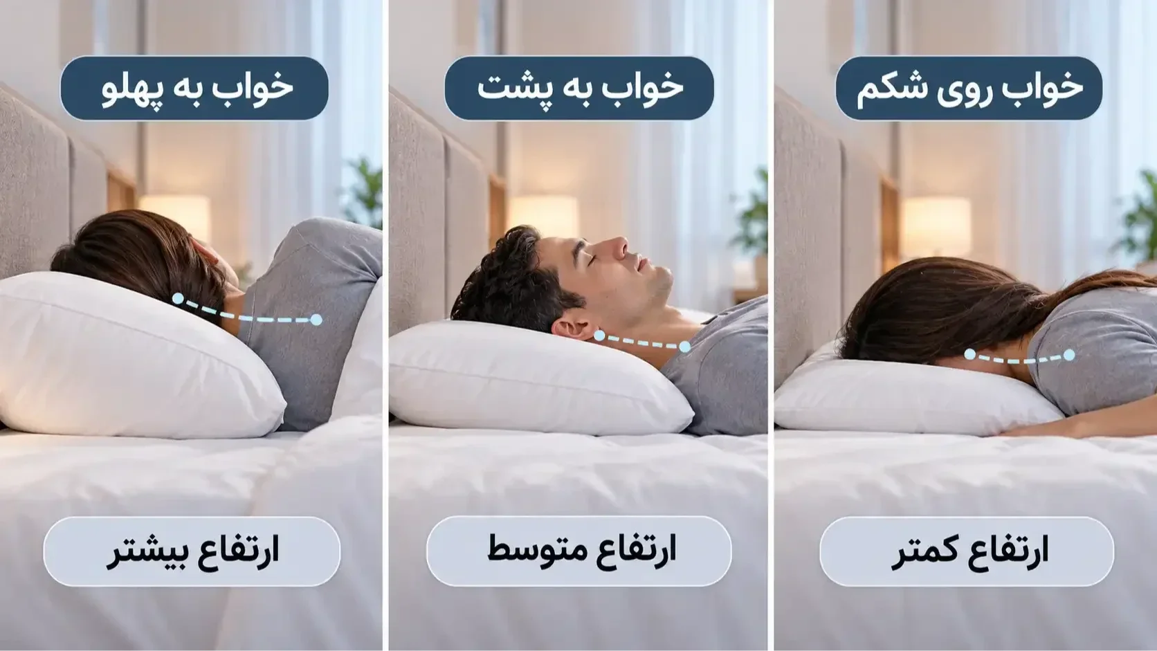 راهنمای ارتفاع بالش برای خواب به پهلو، به پشت و روی شکم