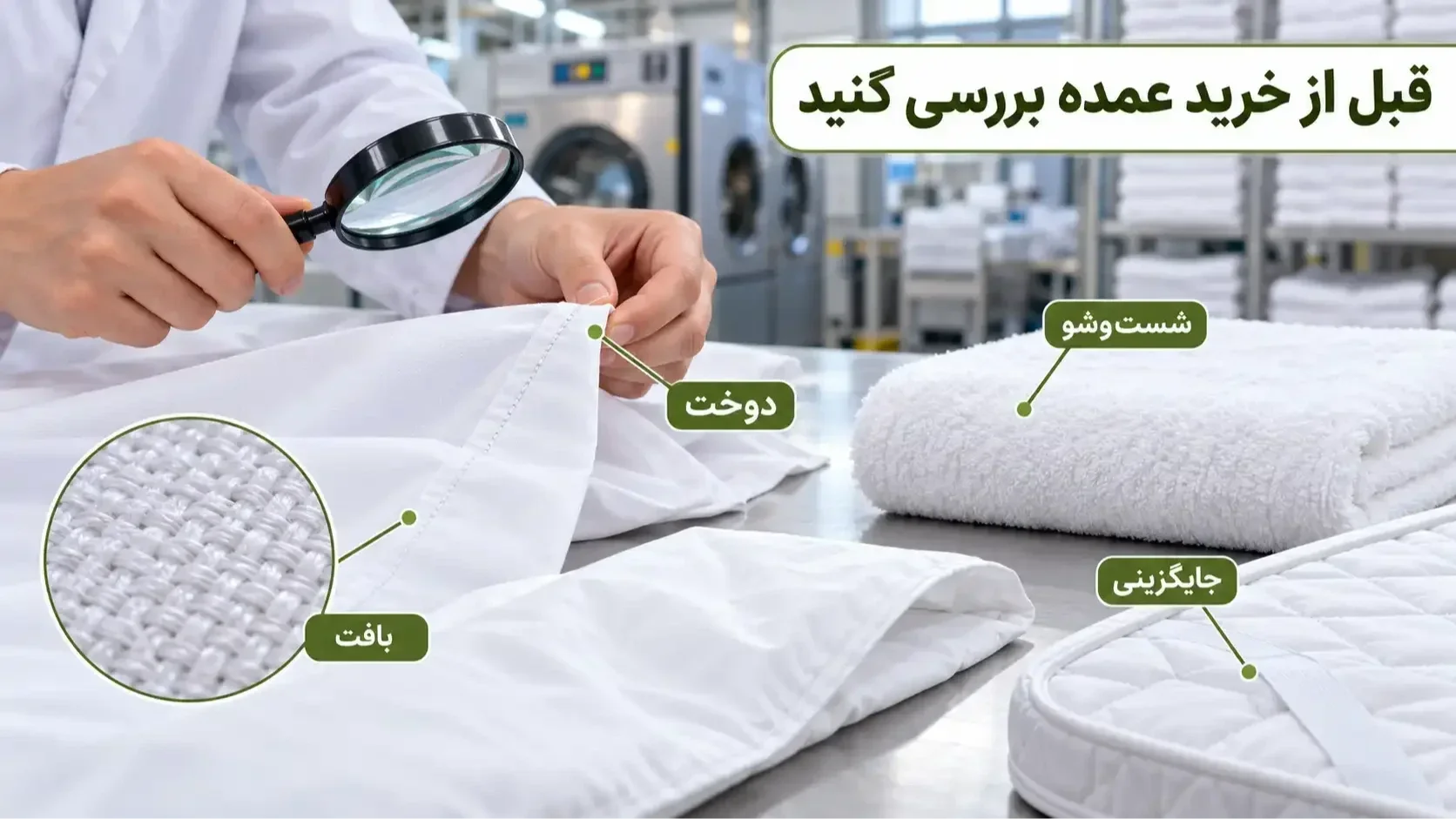 بررسی بافت و دوخت ملحفه هتلی در محیط لاندری