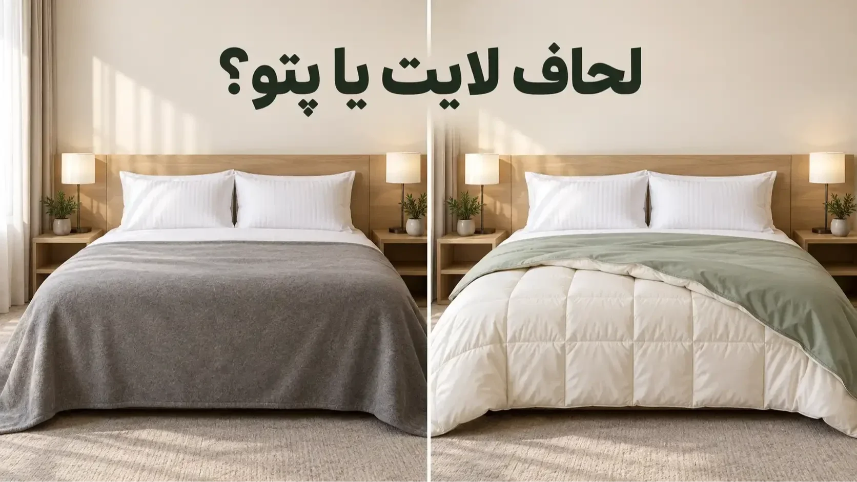 مقایسه لحاف لایت و پتو روی دو تخت هتلی مشابه